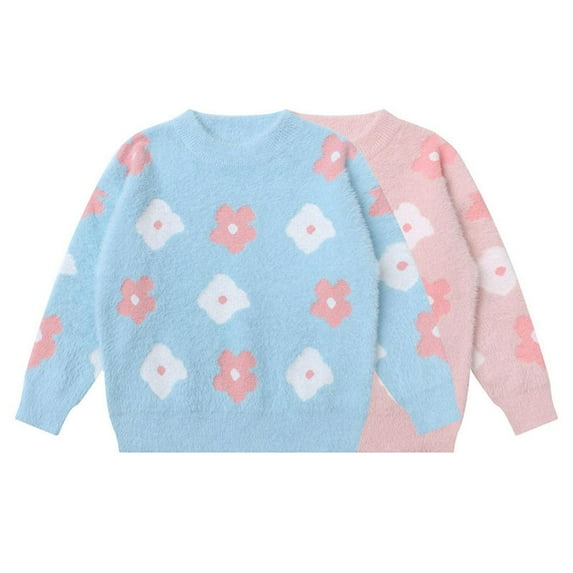 Godderr Kids Toddler Girls Sweaters Kids Long Sleeve Knit Sweater Toddler Flowers Printed Sweater Baby Winter Pullover Knit Top