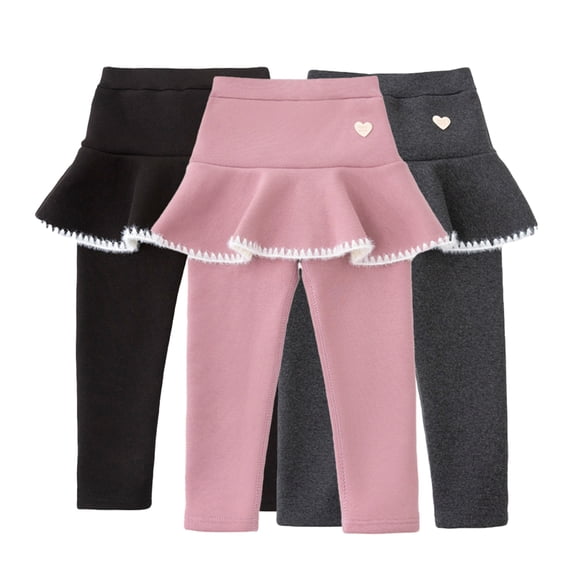 Godderr Kids Toddler Girls Winter Leggings with Ruffle Skirt Warm Thicken Fleece Leggings Kids Solid Color Autumn Winter Tights Long Pants for 2-10Y