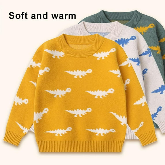 Godderr Kids Toddler Knit Sweaters for Boys Pullover Sweaters Undershirt Fall Crew Neck Sweater Kids Dinosaur Printing Leisure Knit Sweaters
