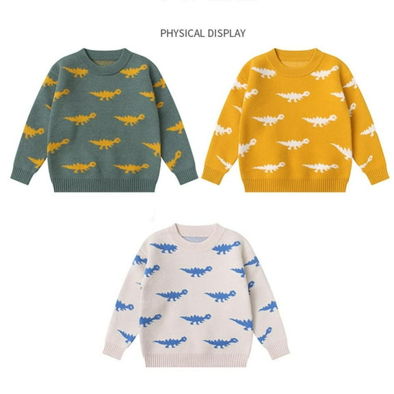 Godderr Kids Toddler Knit Sweaters for Boys Pullover Sweaters Undershirt Fall Crew Neck Sweater Kids Dinosaur Printing Leisure Knit Sweaters
