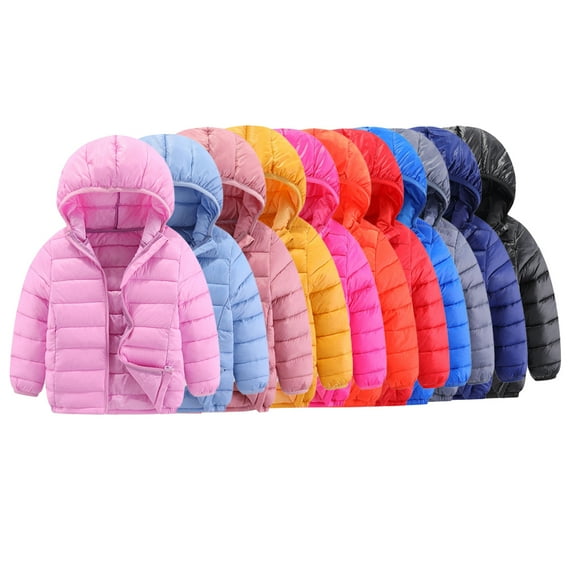 Godderr Kids Toddler Puffer Down Jacket for Boys Girls，2-12Y Teen Hooded Zipper Down Outwear Solid Color Lightweight Down Snowsuit Coat