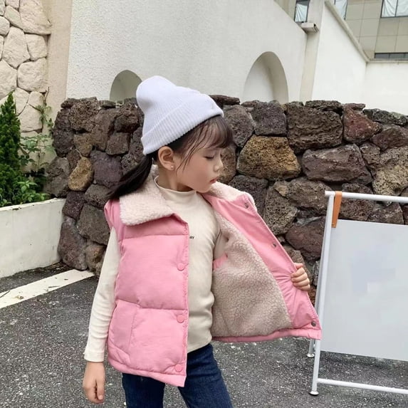 Godderr Kids Toddler Sleeveless Jacket Vestfor Girls Boys Zipper up Outerwear Winter Fall Button Vest Warm Lapel Coats 1-10Y Warm Sleeveless Fleece Vest