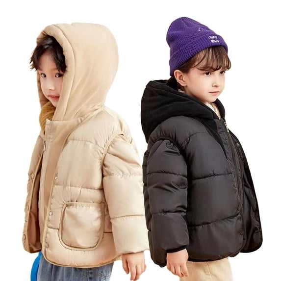 Godderr Kids Toddler Warm Down Coats for Girls Boys Hooded 2-10Y Winter Down Cotton Jacket Outwear Two-Piece Jacket with Pocket
