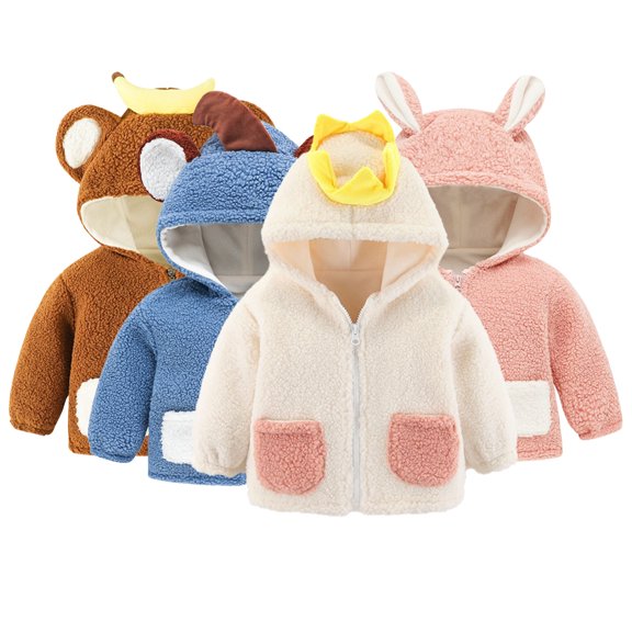 Godderr Kids Toddler Winter Fleece Coat Zip Up Outerwear Warm Winter Outwear for Girls Boys, 4M-5Y Baby Infant Winter with Ears Warm Outwear Coat