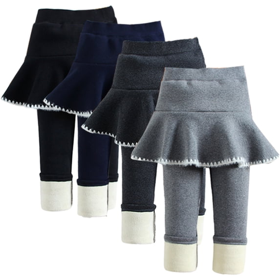 Godderr Kids Toddler Winter Leggings for Girls with Ruffle Tutu Skirt Fleece Lined Warm Thick Pantskirt Pants Tights 1-7Y Baby Fall Winter Stretch Pants