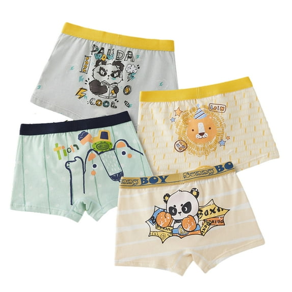 Godderr Little Boys Cotton Undies Kids Teen Boys Soft Short Underwear Cartoon Boxer Brief 4 Pack, Sizes 2-18