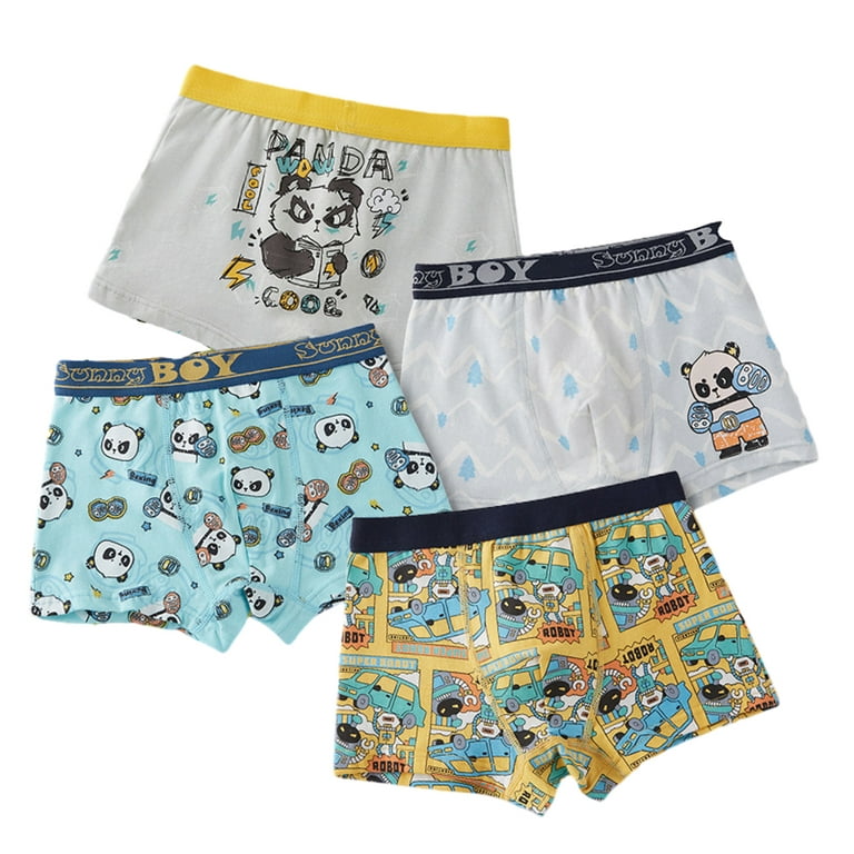 Godderr Little Boys Cotton Undies Kids Teen Boys Soft Short Underwear  Cartoon Boxer Brief 4 Pack, Sizes 2-18 