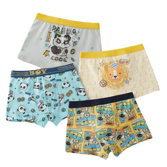 Godderr Little Boys Cotton Undies Kids Teen Boys Soft Short Underwear Cartoon Boxer Brief 4 Pack, Sizes 2-18