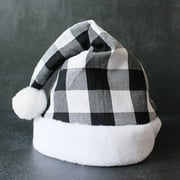 Godderr Naughty and Nice Plush Christmas Santa Hats Buffalo Plaid Holiday Hat for Christmas Party Supplies (Red, Black, Adult Size)