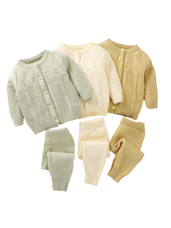 Newborn Baby Boy Girl Sweater Clothes Set 2 Piece Autumn Spring Crochet Set for 0-24M Crewneck Cardigan Sweater Tops+pants