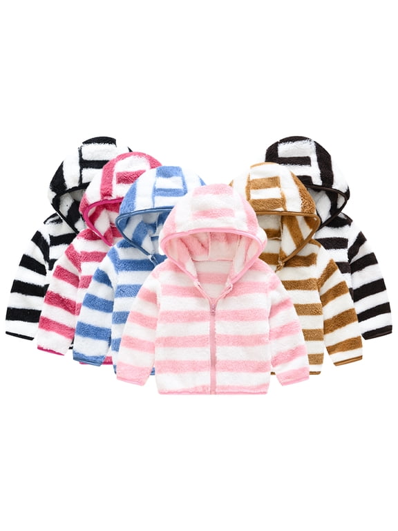 Newborn Baby Boys Girls Cartoon Fleece Hooded Jacket Coat Ears Warm Winter Outwear Todder Kids Zipper Coat 9M-5Y