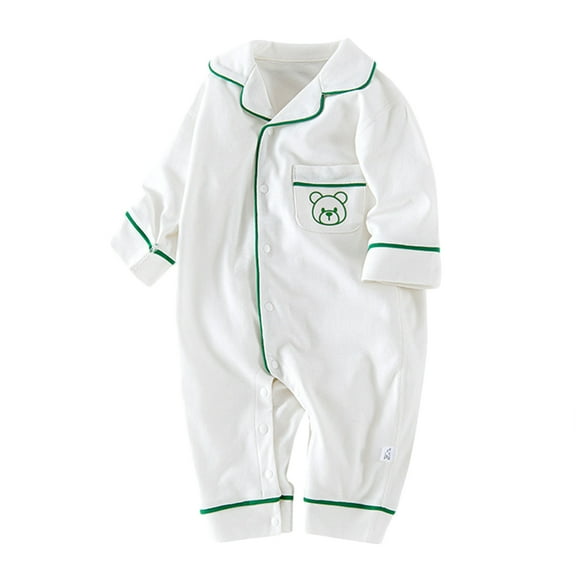 Godderr Newborn Baby Boys Girls Romper Pajamas Button V-Neck with Pockets One-Piece Rompers Sleepwear 8M-3Y Cotton Jumpsuit Pajamas