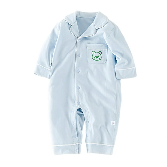 Godderr Newborn Baby Boys Girls Romper Pajamas Button V-Neck with Pockets One-Piece Rompers Sleepwear 8M-3Y Cotton Jumpsuit Pajamas