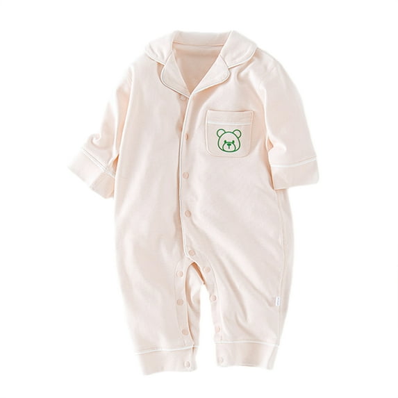 Godderr Newborn Baby Boys Girls Romper Pajamas Button V-Neck with Pockets One-Piece Rompers Sleepwear 8M-3Y Cotton Jumpsuit Pajamas