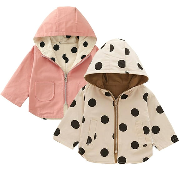Godderr Newborn Baby Boys Girls Spring Fall Trench Coat Two-Sided Wear Jacket 9 Months-5 Years Polka Dot Print Hooded Coats Long Sleeves Windbreaker Jacket