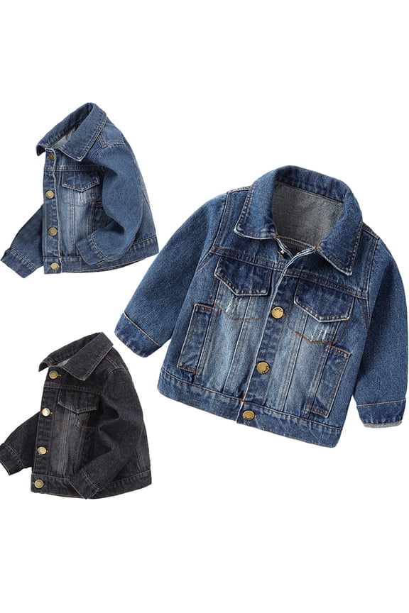Newborn Baby Flip Collar Denim Jacket Boy Girls Long Sleeves Jeans Jacket 9M-5Y Spring Fall Stylish Cowboy Coat Multi Pockets Denim Casual Outwear