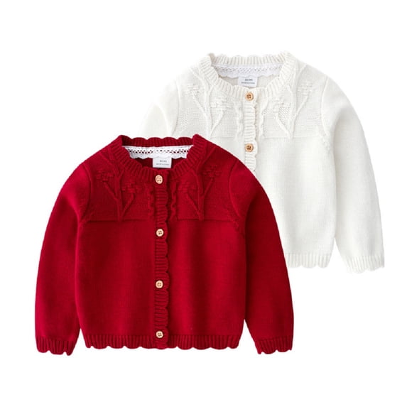 Godderr Newborn Baby Girls Knit Sweater Knitwear Cardigan Sweater Fall Spring Lapel Lacey Jackets Knitted Solid Color Outwears Coats with Buttons for 6M-3Y