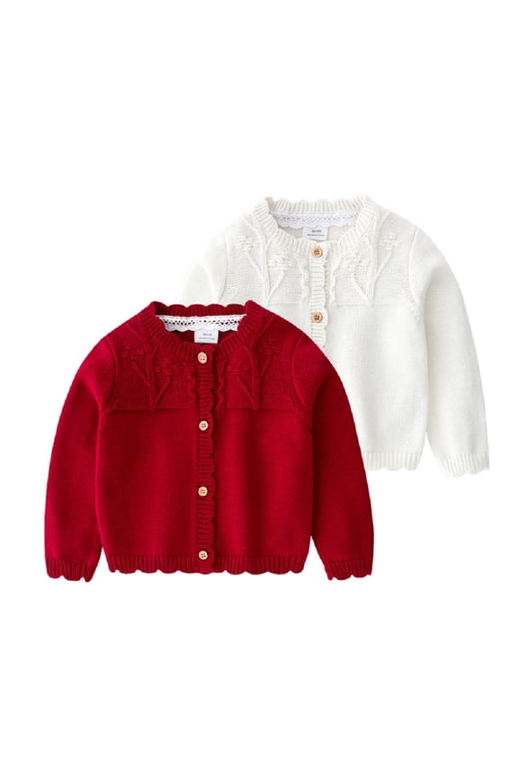 Newborn Baby Girls Knit Sweater Knitwear Cardigan Sweater Fall Spring Lapel Lacey Jackets Knitted Solid Color Outwears Coats with Buttons for 6M-3Y