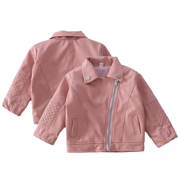 Godderr Newborn Baby Girls Leather Jacket Toddler Long-Sleeved Faux Leather Outwear for 9M-6Y