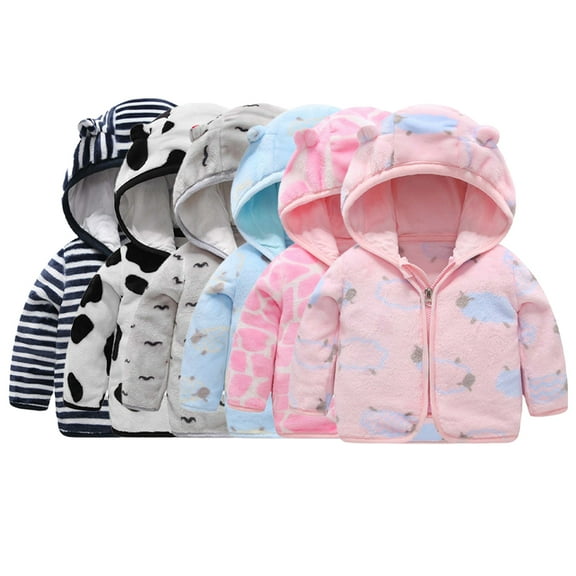 Godderr Newborn Baby Hooded Jacket Coat with Ears for Todder Boys Girls Fleece winter Coat Zip Thickened Classic Warm Outerwear for 6M-5Y
