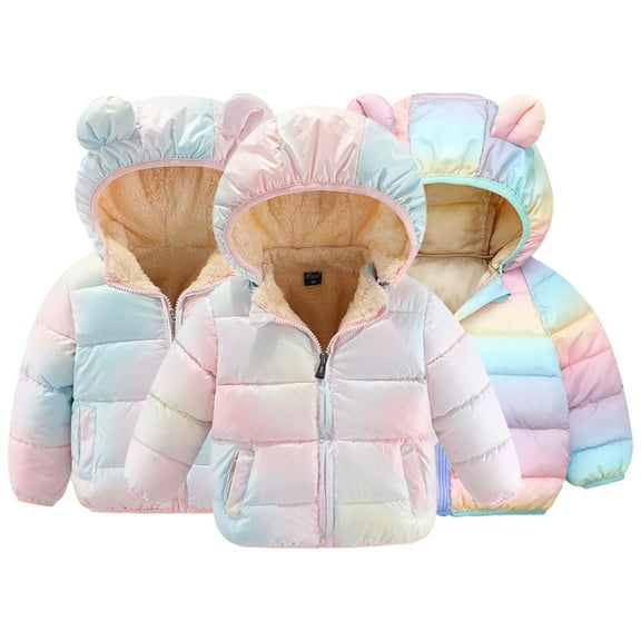 Godderr Newborn Baby Winter down Coat with Hooded for Toddler Boys Girls Puffer down Jacket Outerwear Ears Colourful Warm Cotton Jacket for 9M-5Y