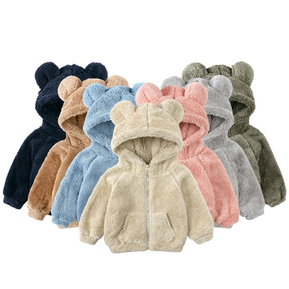 Godderr Newborn Girls Boys Ears Fleece Jacket with Hooded for Toddler Winter Outerwear Coat with Pockets Warm Long Sleeve Jacket Sweatshirt Outwear for 9M-6Y