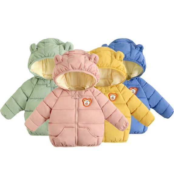 Godderr Newborn Toddler Boys Girls Hooded Cotton Jacke Baby Winter Padded Coats Solid Color Thickening Snowsuit Zipper Warm Outwear for 9 Months-4 Years Short Cotton Coats