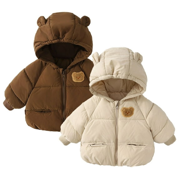 Godderr Newborn Toddler Winters Autumn Coats Lightweight for Baby Boys Girls Warm Cotton Coats Outerwear With Hooded Long-Sleeved Ears Zip Tops Padded Jacket for 1-8Y
