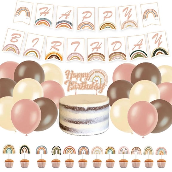 Godderr Rainbow Theme Baby Shower Decorations,Include/Happy Birthday Banner Cake Toppers Paper Rainbow Balloons Layout Set 31pcs