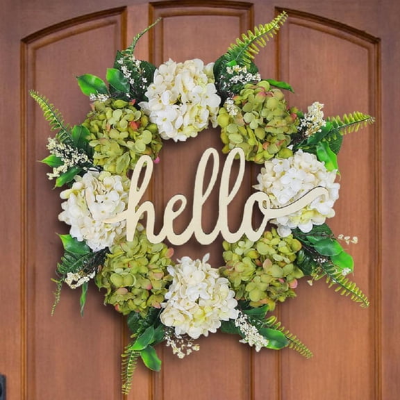 Godderr Spring Wreath for Front Door Wreath Green Hydrangea Wreath Summer Wreath Handmade Hello Wreath Farmhouse Wreath Grapevine Wreath