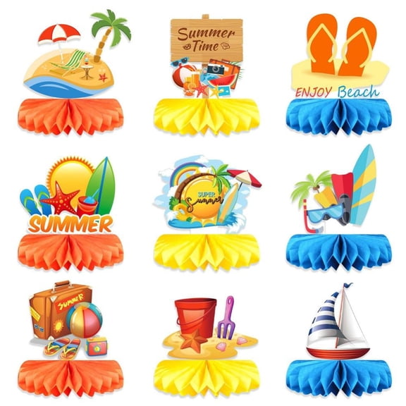Godderr Summer Party Decorations Honeycomb Centerpieces,Summer Beach Pool Party Table Toppers Party Decorations