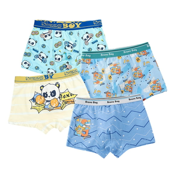 Godderr Teen Kids Cotton Boxer Briefs for Boys,Toddler Cartoon Soft Undies Baby Cute Comfty Briefs Underwear 4 Pack for 2-18Y