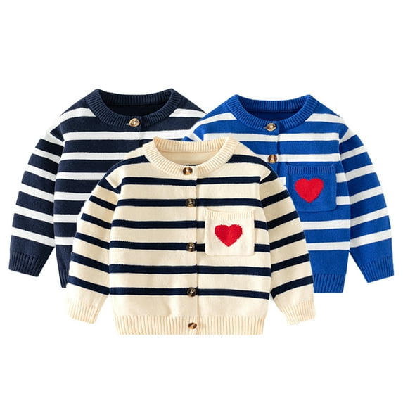 Godderr Toddler Baby Autumn Sweater for Girls Newborn Striped Cardigan Knitwear Winter Warm Sweater with Buttons 9 Months -6 Years