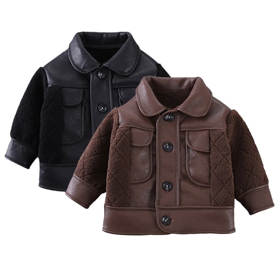 Godderr Toddler Baby Boy Winter Autumn Faux Leather Jackets Coat Winter Lapel Outwear for 2-6 Years Old