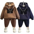 thumbnail image 1 of Godderr Toddler Baby Boys Clothes Outfits for Kids Sweatshirt Pants 2PCS Set with Hooded Winter Sweatpants Outfits Casual Fleece Clothes for 1-6Y, 1 of 5