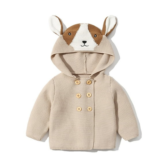 Godderr Toddler Baby Boys Girls Deer Hat Ears Hooded Sweaters Solid Color Button Knitting Outwear Coat Tops Jacket for 6M-3Y