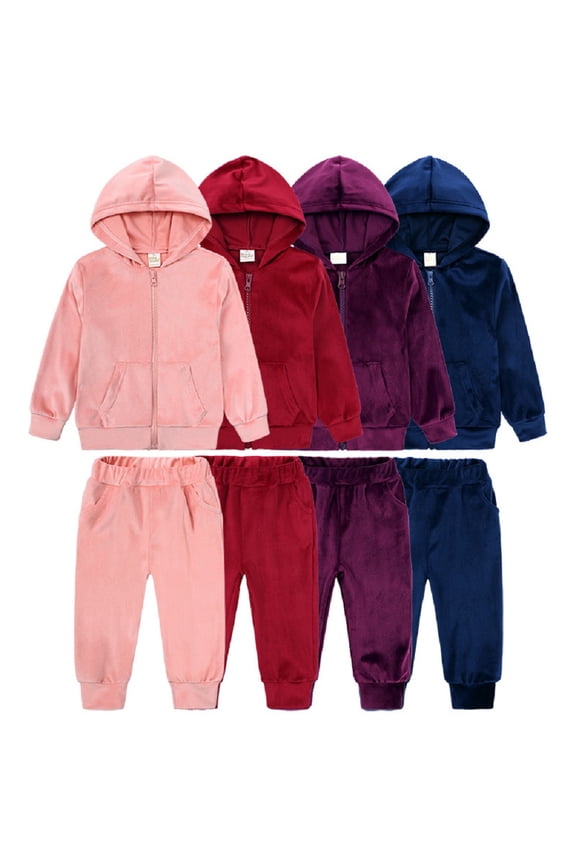 Toddler Baby Boys Girls Gold Velvet Sports Hoodie Two-Piece Set,Kids Boys Girls Solid Color Crew Neck Hooded Cardigan Jacket,Long Sleeve Shirt Tops Outfit for Boys Girls 9M-13Y