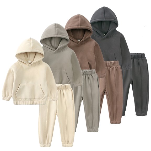 Godderr Toddler Baby Boys Girls Pullover Sweatshirt Pants Outfits with hooded for Kids 2PCS Sweatshirt Jogger Pants Outfits Autumn Winter Long Sleeve Solid Color Cotton Clothes for 1-7Y