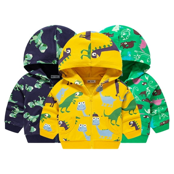 Godderr Toddler Baby Boys Hooded Jacket for Kids Zip Sweatshirt Coat Casual Long Sleeve Dinosaur Outerwear Winter Sweatshirt for 1-10Y