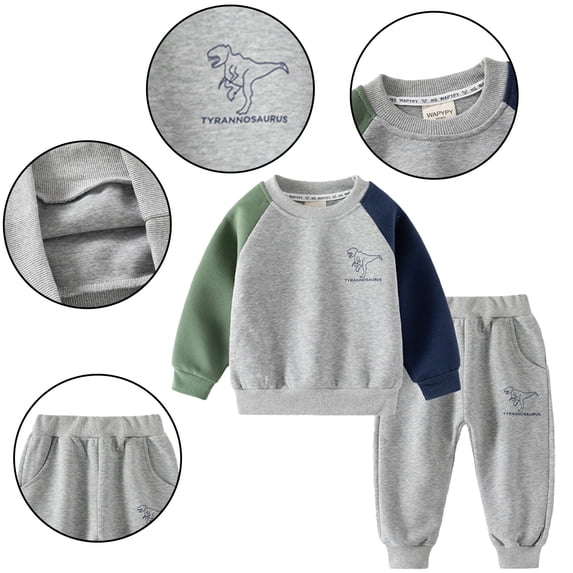 Godderr Toddler Baby Boys Pullover Sweatshirt Sweatpants Set Newborn Boys Dinosaur Printing Sweatsuit Top+Jogger Pants Long Sleeve Baby Fall Winter Tracksuits Set for 12M-5Y