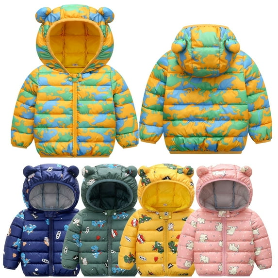 Godderr Toddler Baby Boys Winter Jacket Down Outerwear,Newborn Cotton Windproof Warm Winter Coats Infant with Cute Cartoon Printed Ear Hooded Jacket for 9M-5Y