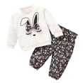 thumbnail image 1 of Godderr Toddler Baby Girls 2Pcs Spring Autumn Sweatshirt Set,Newborn Rabbit Bow Cartoon Crew Neck Sweatsuit+Printing Pants 2pcs Outfits, 1 of 6