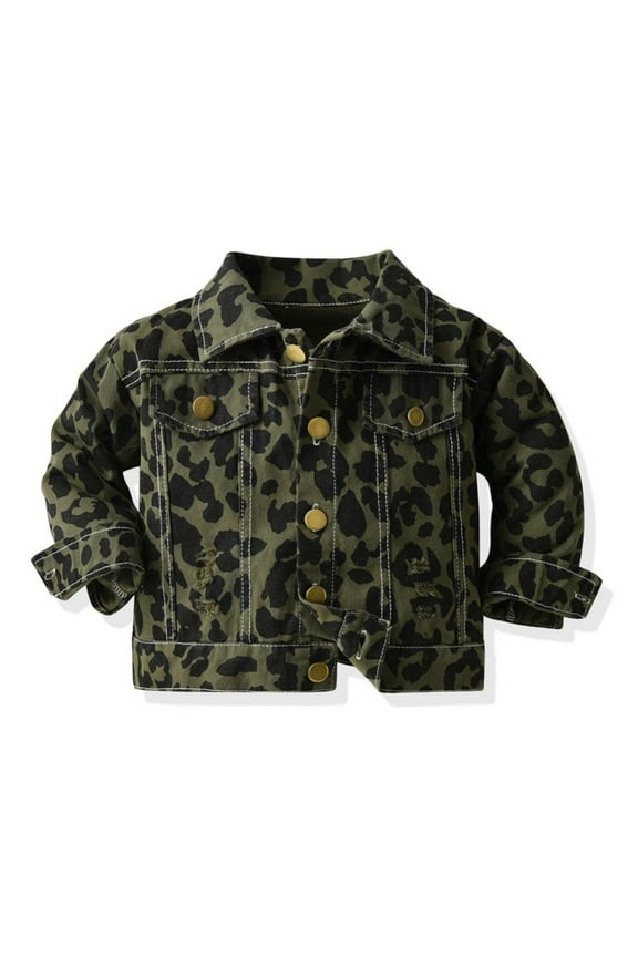 Toddler Baby Girls Denim Jackets Baby Boys Girls Leopard Print Jeans Jacket Fall Coats Outwear