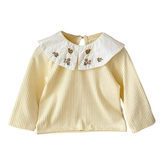 Godderr Toddler Baby Girls Pullover Shirt Girl Baby Doll Collar Long Sleeve Solid Color Shirt T-Shirts Newborn Cotton Shirt