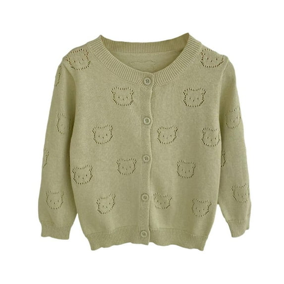 Godderr Toddler Baby Girls Small Knitted Jacket Baby Knitted Cardigan with Hollowed out Little Bear Pattern Button Sun Protection Jacket
