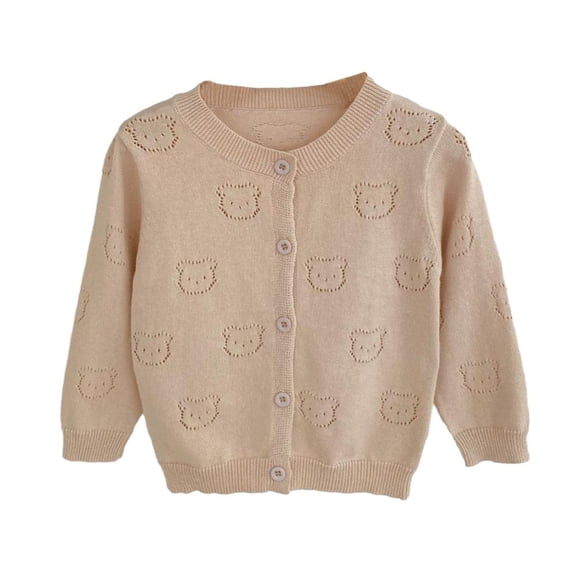 Godderr Toddler Baby Girls Small Knitted Jacket Baby Knitted Cardigan with Hollowed out Little Bear Pattern Button Sun Protection Jacket