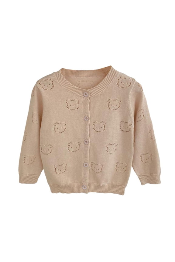 Toddler Baby Girls Small Knitted Jacket Baby Knitted Cardigan with Hollowed out Little Bear Pattern Button Sun Protection Jacket