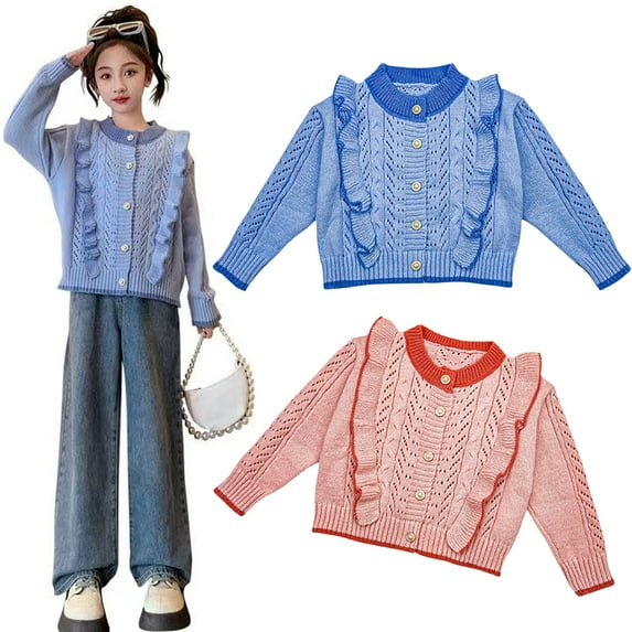 Godderr Toddler Baby Girls Sweet Sweater Cardigan Kids Knit Sweater Sweatshirt Autumn Winter Long Sleeve Sweatshirt Tops Jacket Cardigans