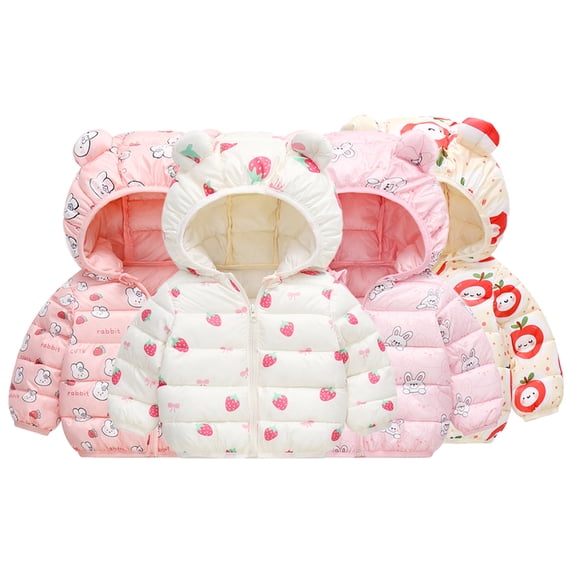 Godderr Toddler Baby Girls Winter Hooded Jacket Coat Puffer Down Outwear Cartoon Girls Warm Cotton Jacket for 1-10Y