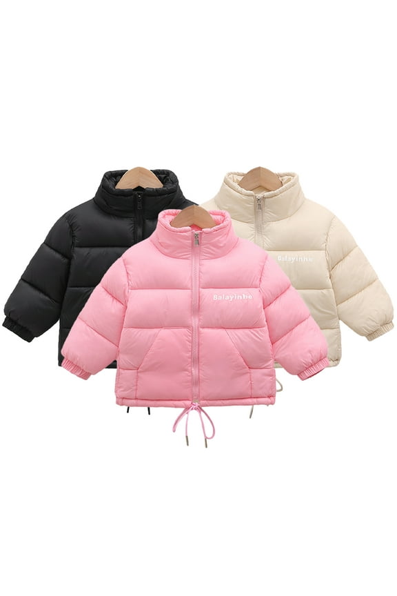 Toddler Baby down Jackets for Boys Girls Solid Color down Coat 12M-10Y Cozy down Outwear for Babies Standing Colla Zipper Short Toddler Cotton Jacket